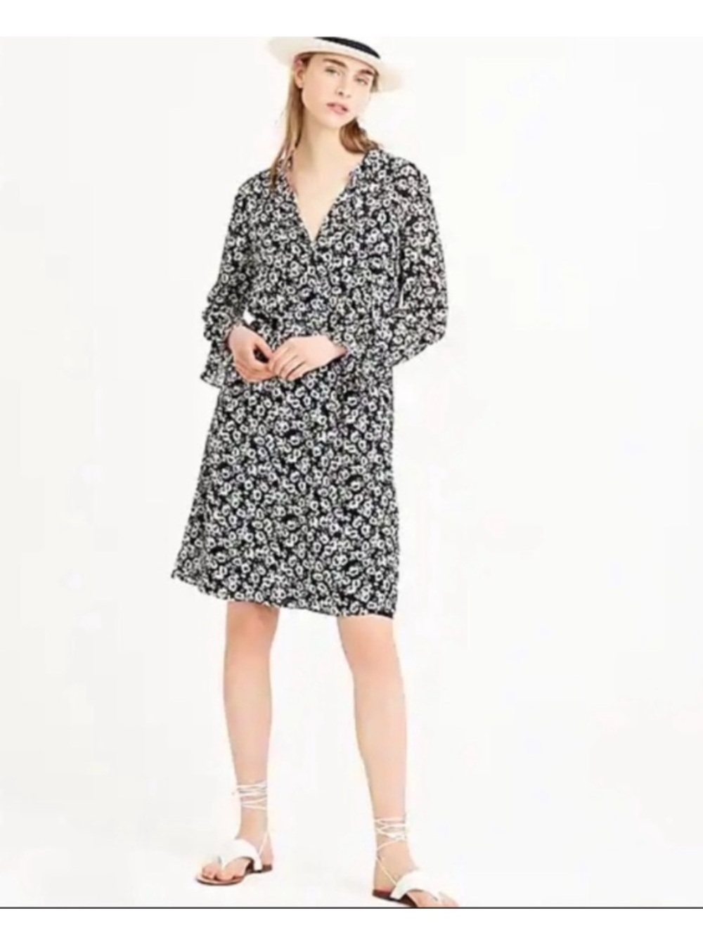 J Crew Mercantile Black & White Floral Long-Sleeve Women’s Dress
